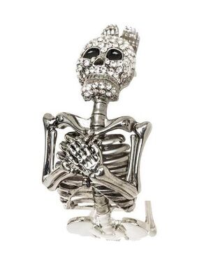 Silver Crystal Skull Skeleton Figurine - Decorative Home Accent